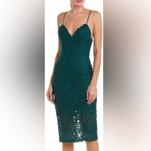 NWT Bardot | Gia | Forest Green Lace Midi Cocktail Dress SIZE XSMALL/4 - Picture 1 of 3